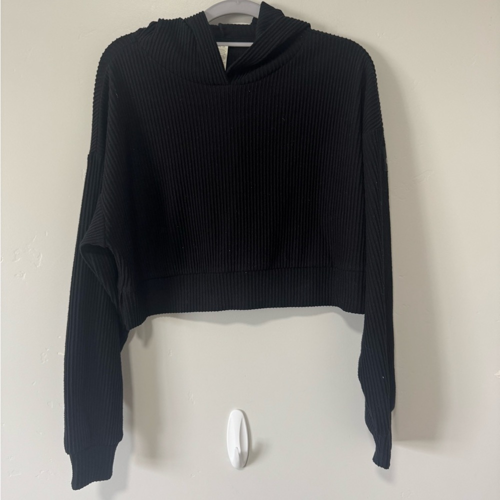 ALO Yoga Muse Ribbed Cropped Hoodie in Black